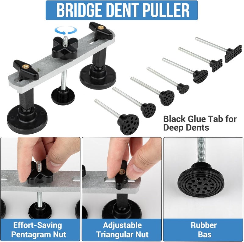 Brifara Dent Puller Hail Remover Kit, Professional Car Paintless Dent Removal Kit Tools, 2 in 1 T-Bar,Adjustable Dent Lifter, Bridge Puller Slide Hammer Dent Suction Puller for Auto Body SUV Damage DIY Repair - Image 5
